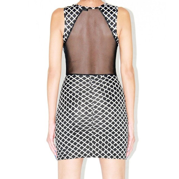 Women's Sheer Dress Size Medium and Large Black and White Mesh Mini Geometric - Picture 5 of 8